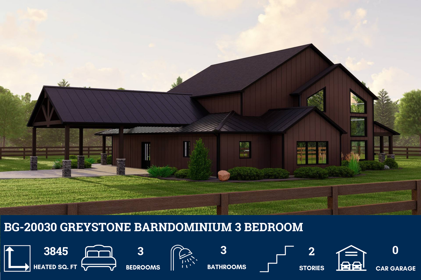 BG-20030 Greystone Barndominium House Plan