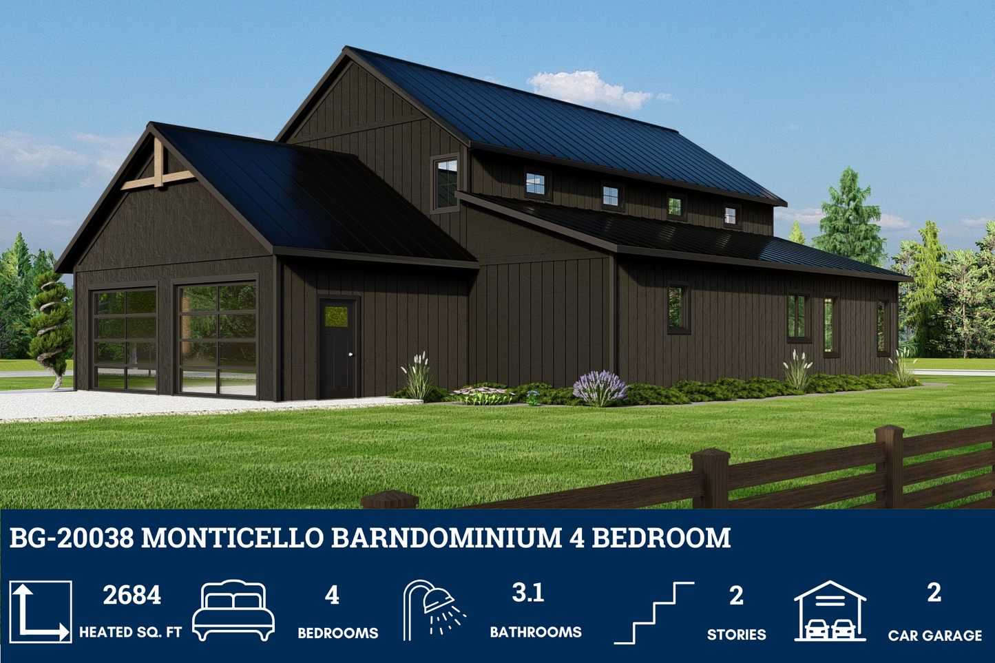 BG-20038 Monticello Barndominium House Plan