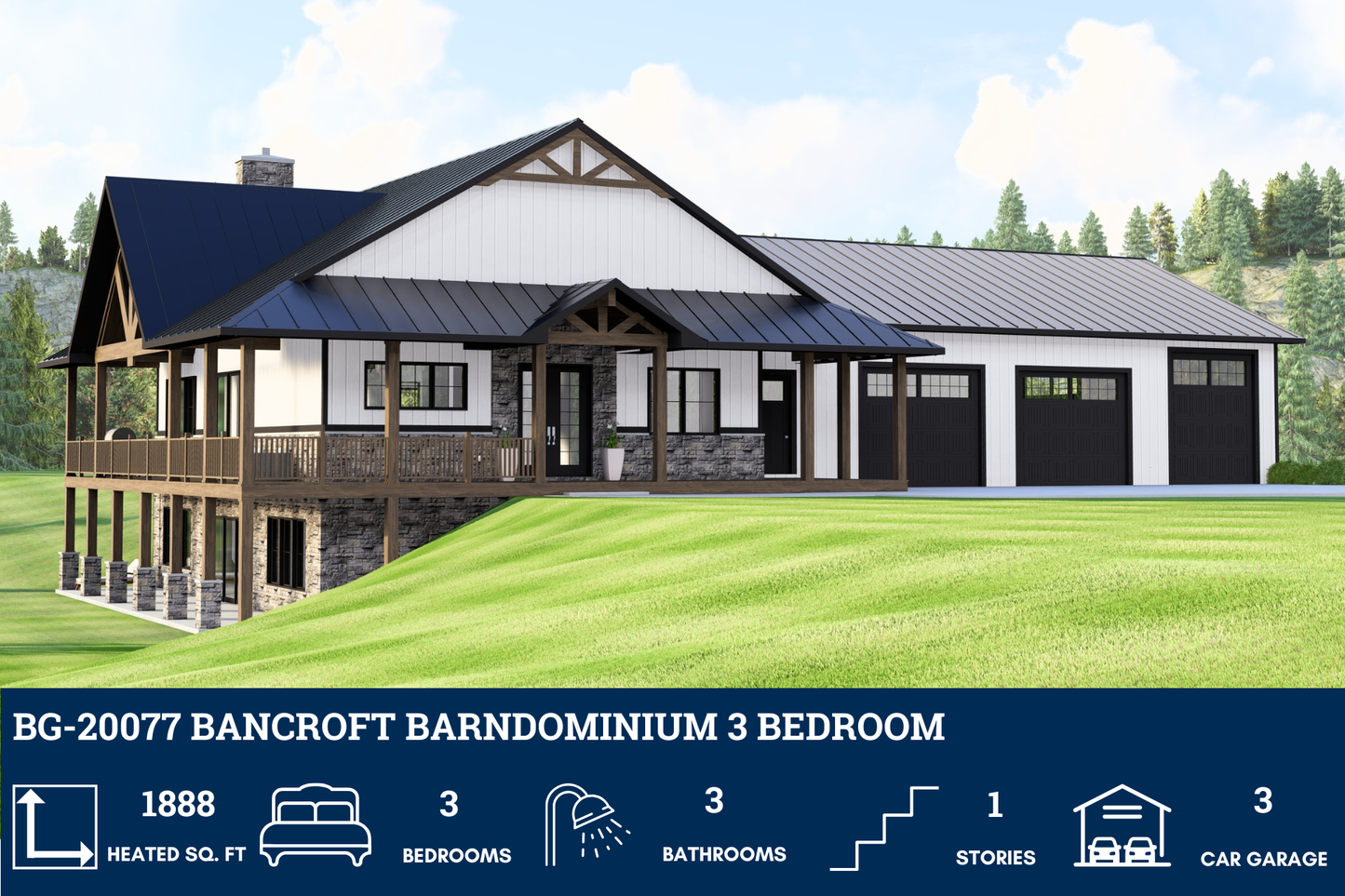 BG-20077 Bancroft Barndominium House Plan