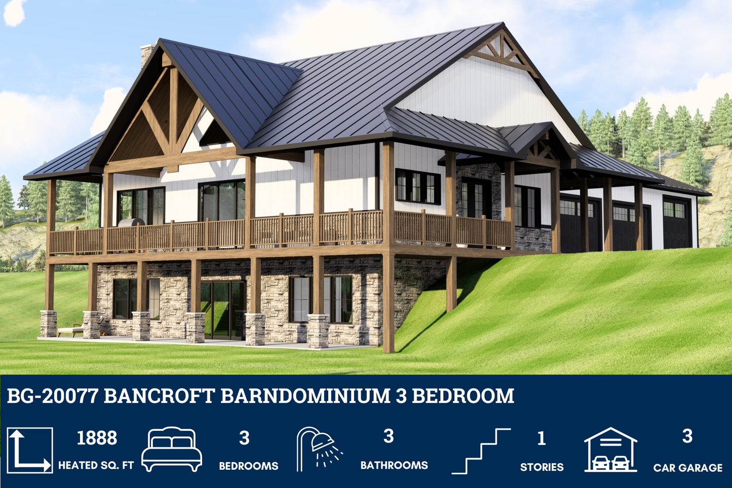 BG-20077 Bancroft Barndominium House Plan