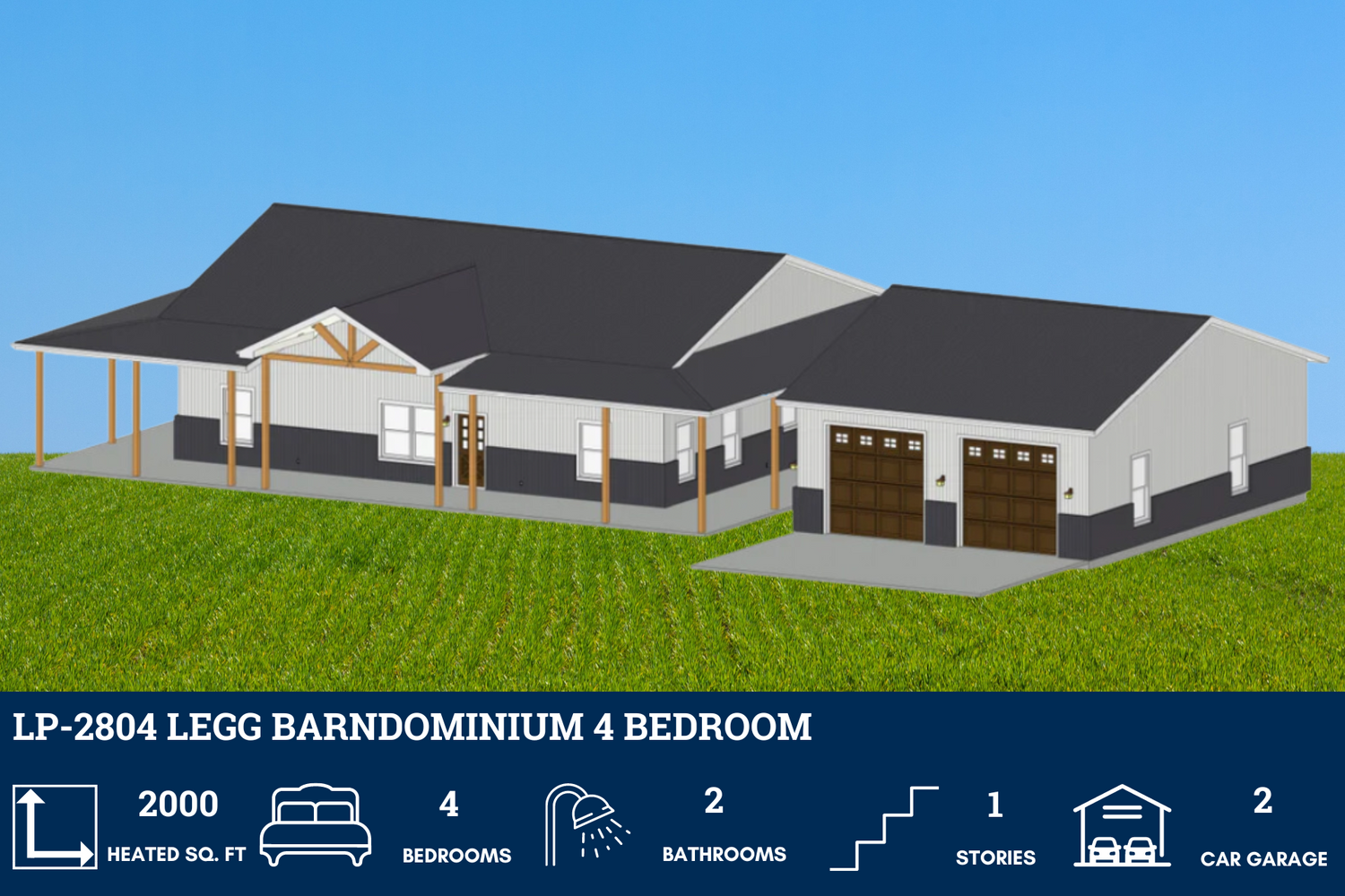 4 Bedroom 2 Bathroom Barndominium House Plans