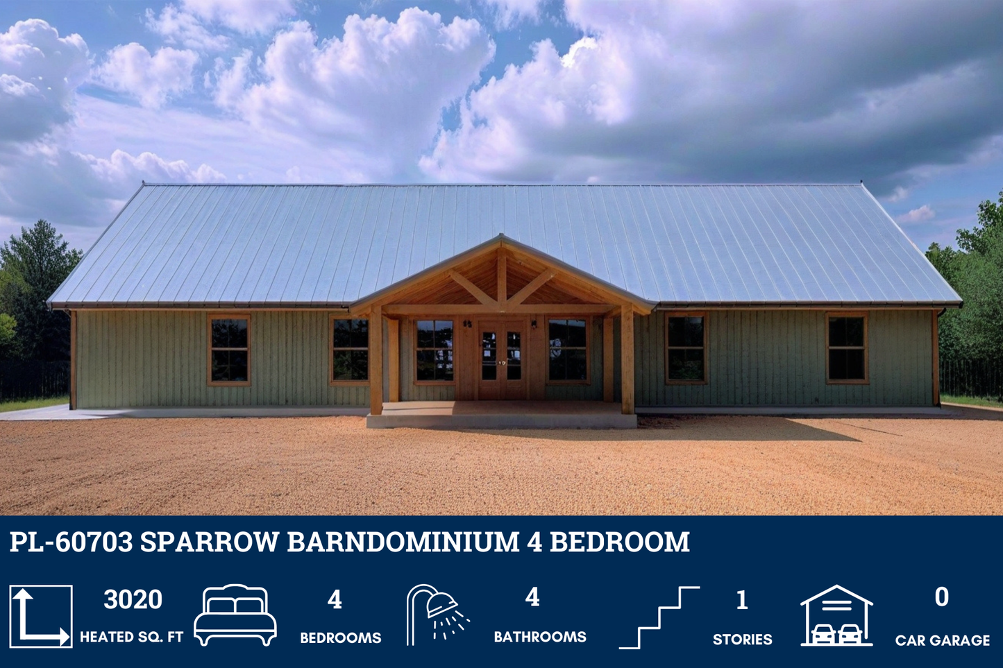 PL-60703 Sparrow Barndominium House Plan