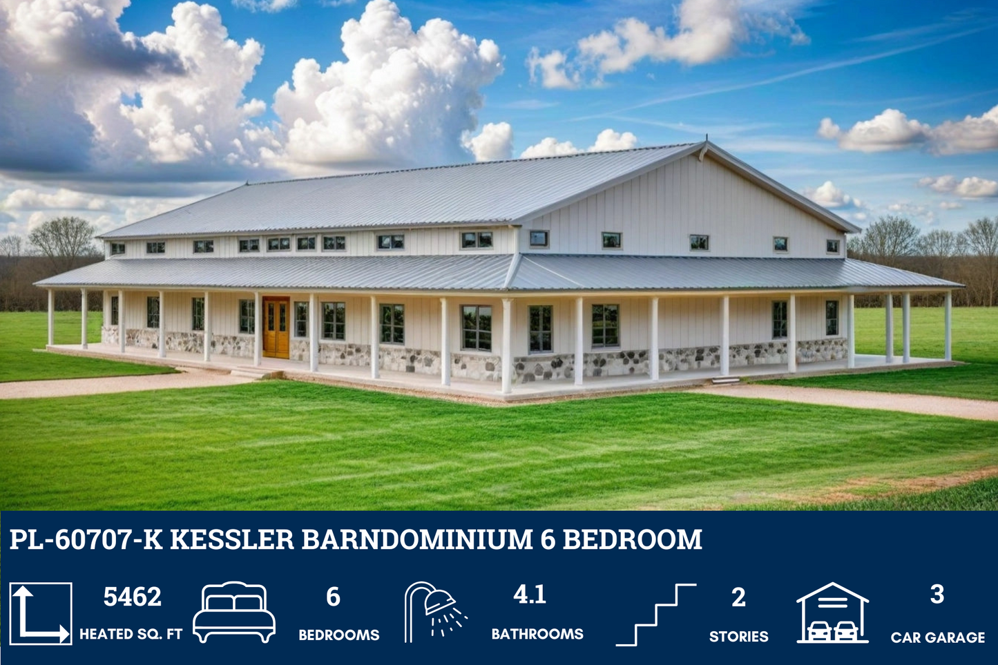 PL-60707-K Kessler Barndominium House Plan