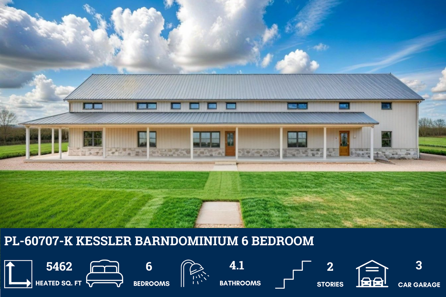 PL-60707-K Kessler Barndominium House Plan