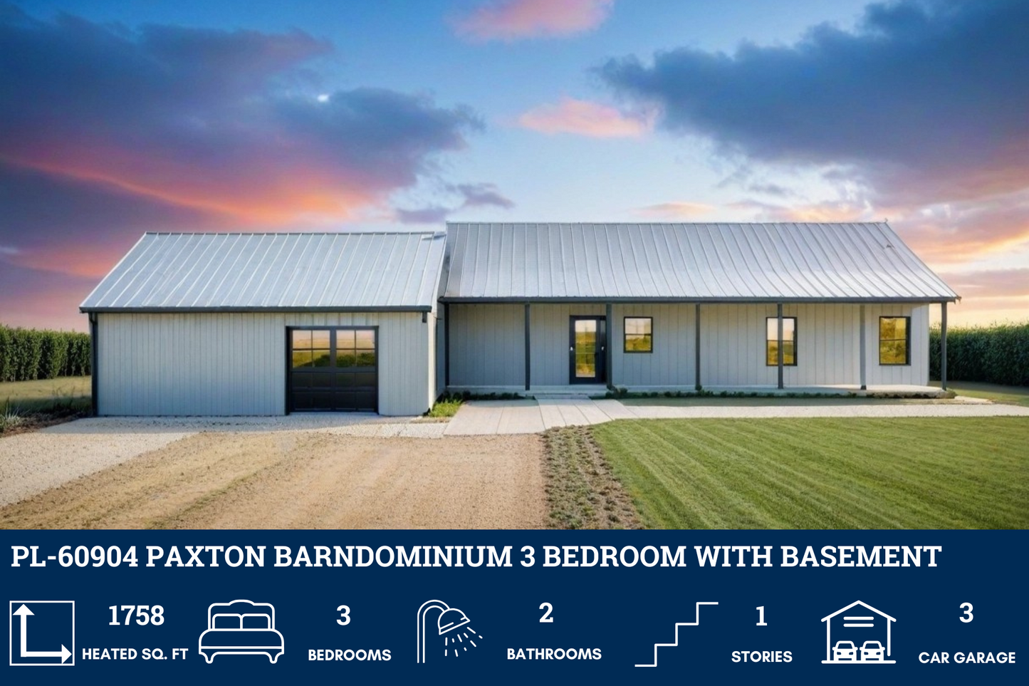 PL-60904 Paxton Barndominium House Plan