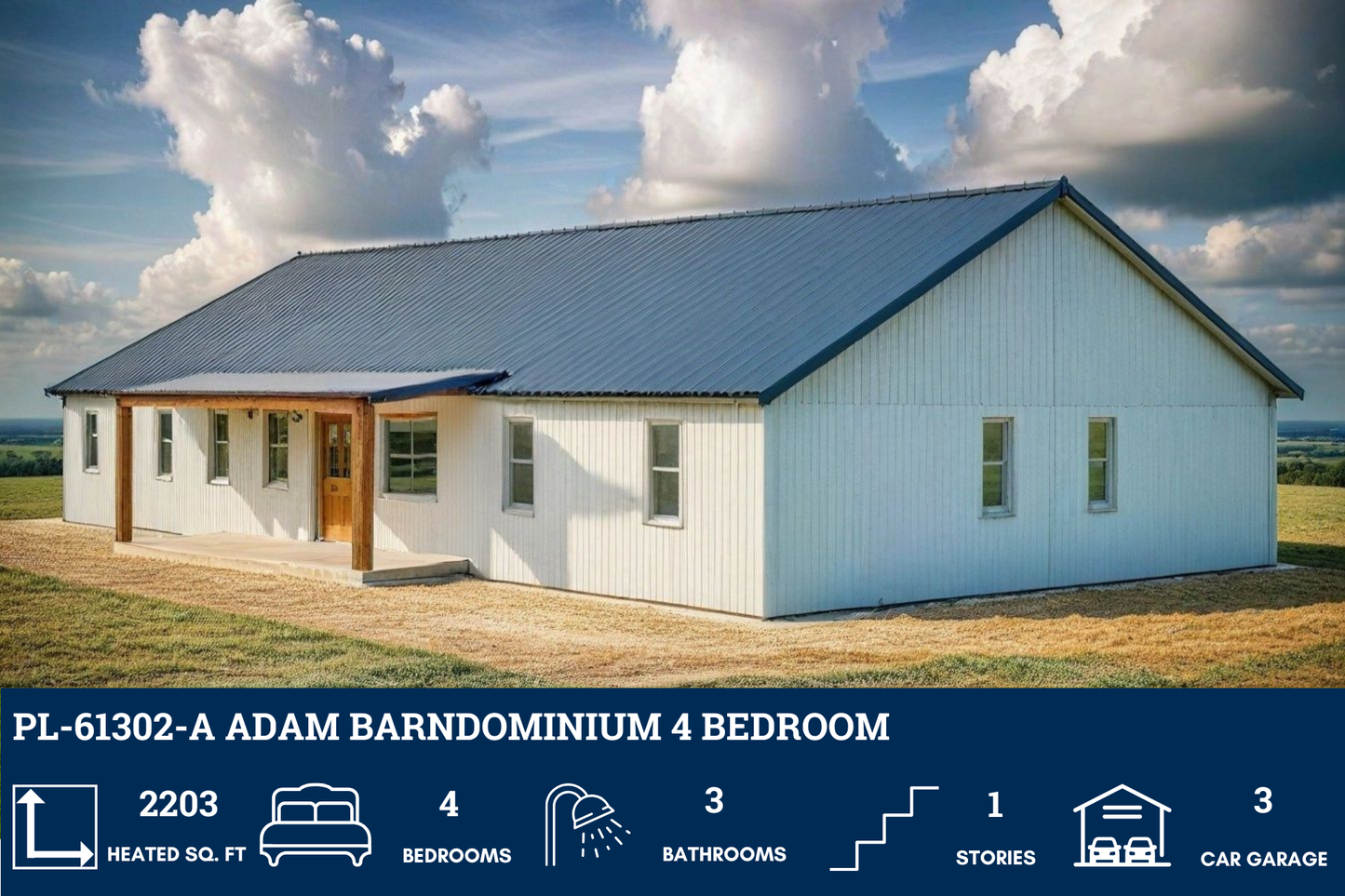 PL-61302-A Adam Barndominium House Plan