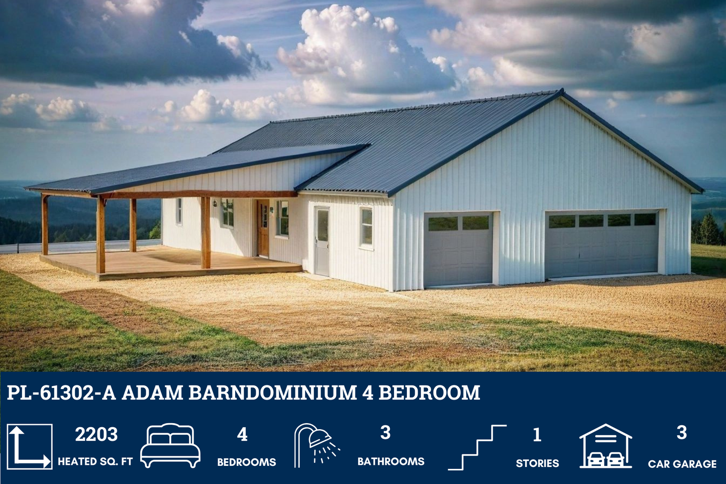 PL-61302-A Adam Barndominium House Plan