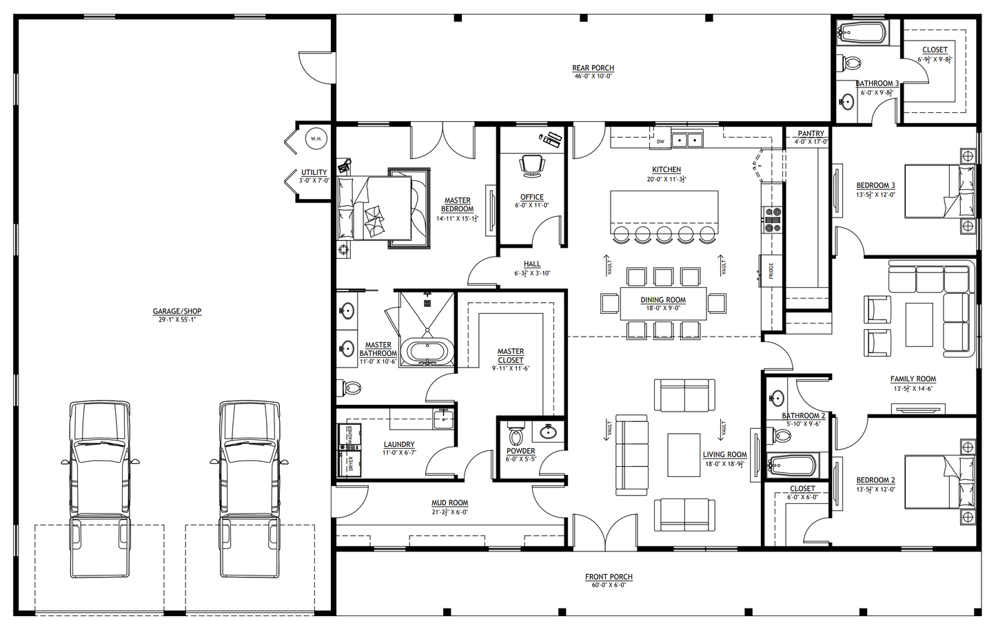 PL-61313-B Barbour Barndominium House Plan