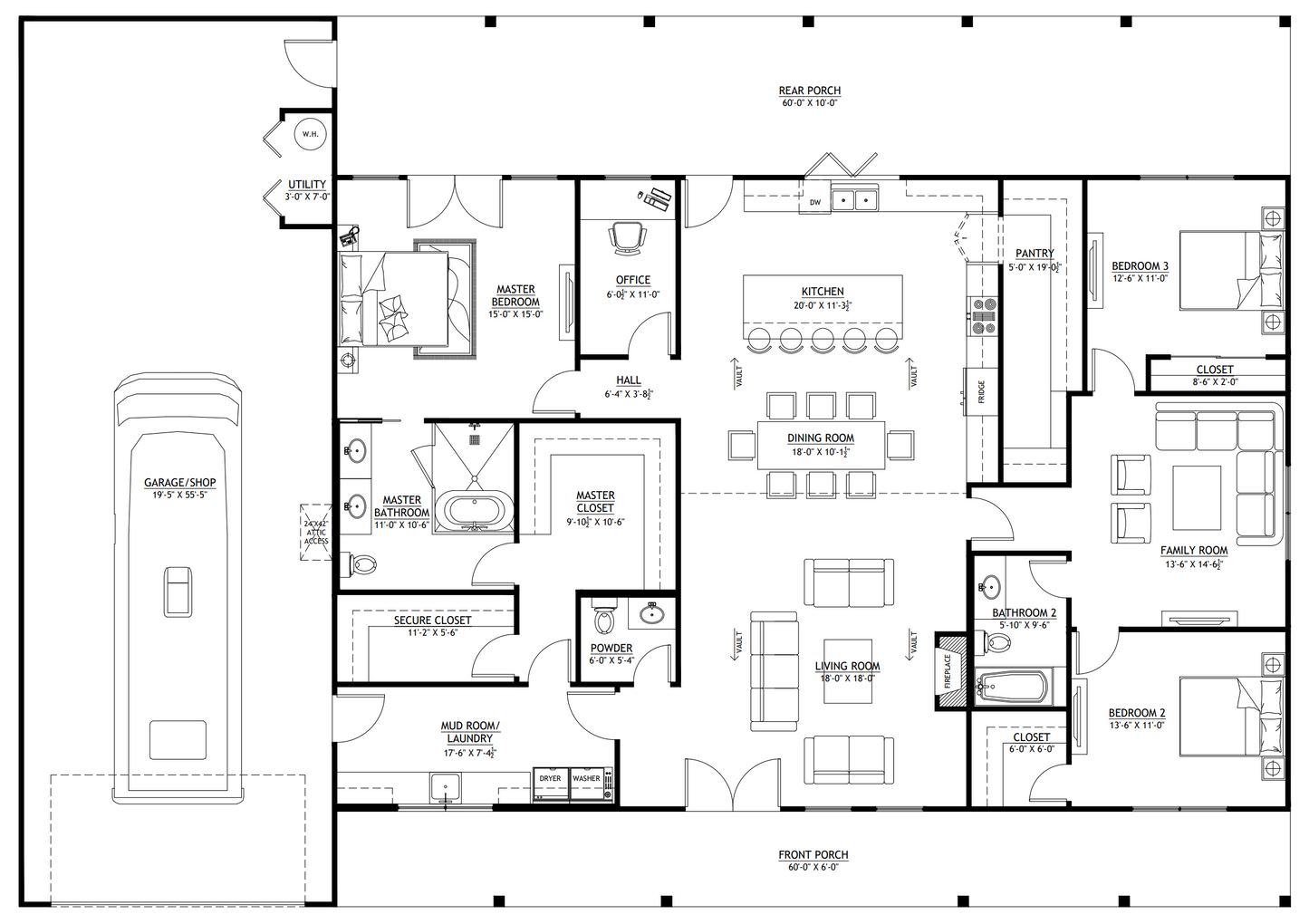 PL-61313 Pinewood Barndominium House Plan