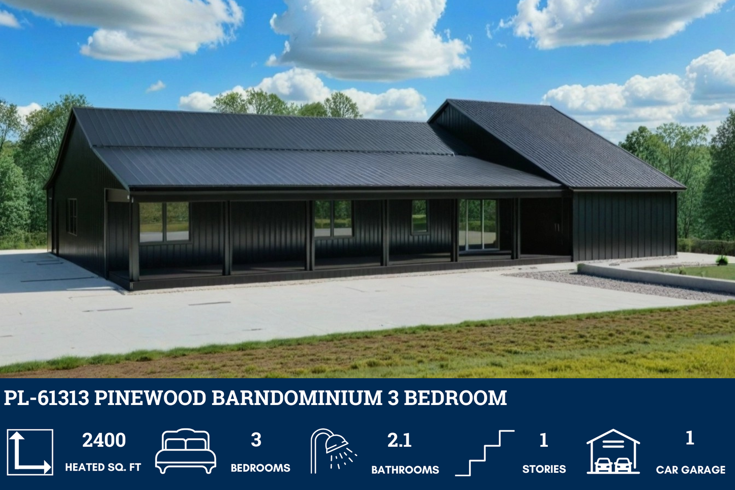 PL-61313 Pinewood Barndominium House Plan