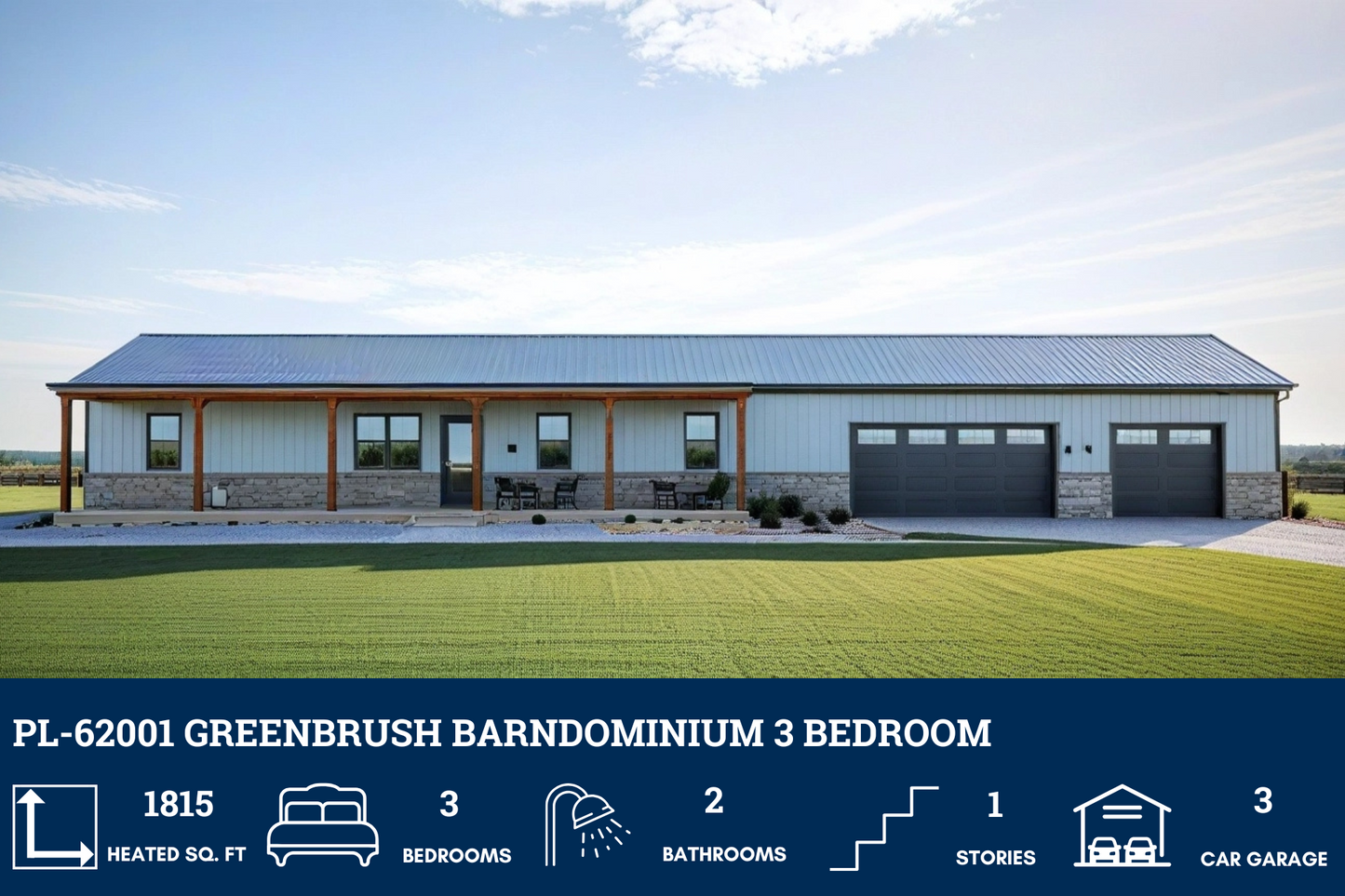 PL-62001 Greenbrush Barndominium House Plan