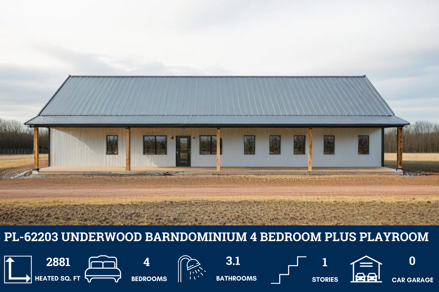PL-62203 Underwood Barndominium House Plans