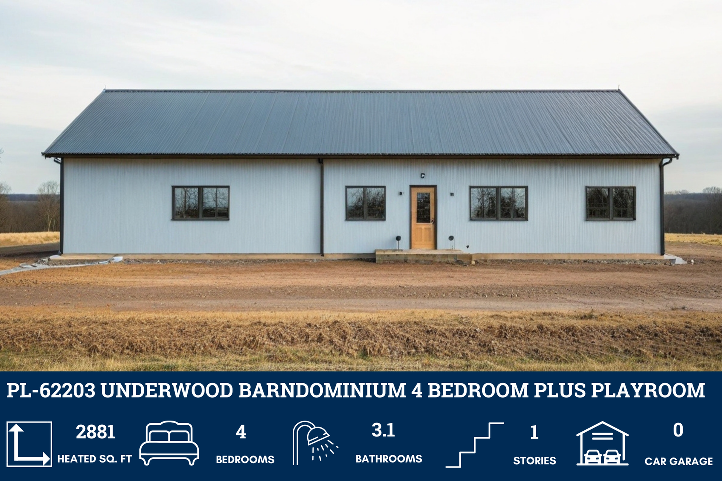 PL-62203 Underwood Barndominium House Plans