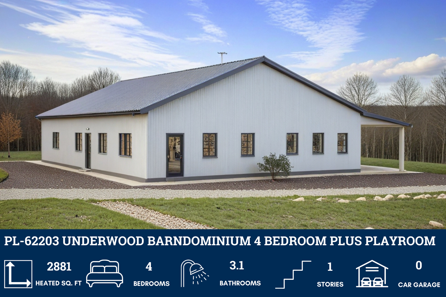 PL-62203 Underwood Barndominium House Plans