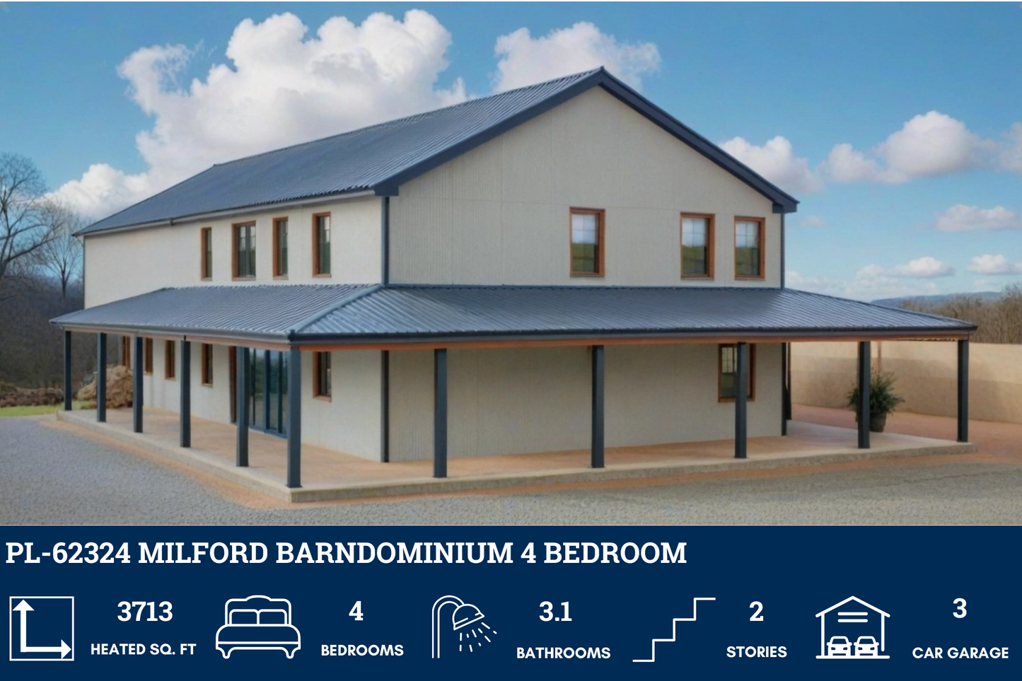 PL-62324 Milford Barndominium House Plan