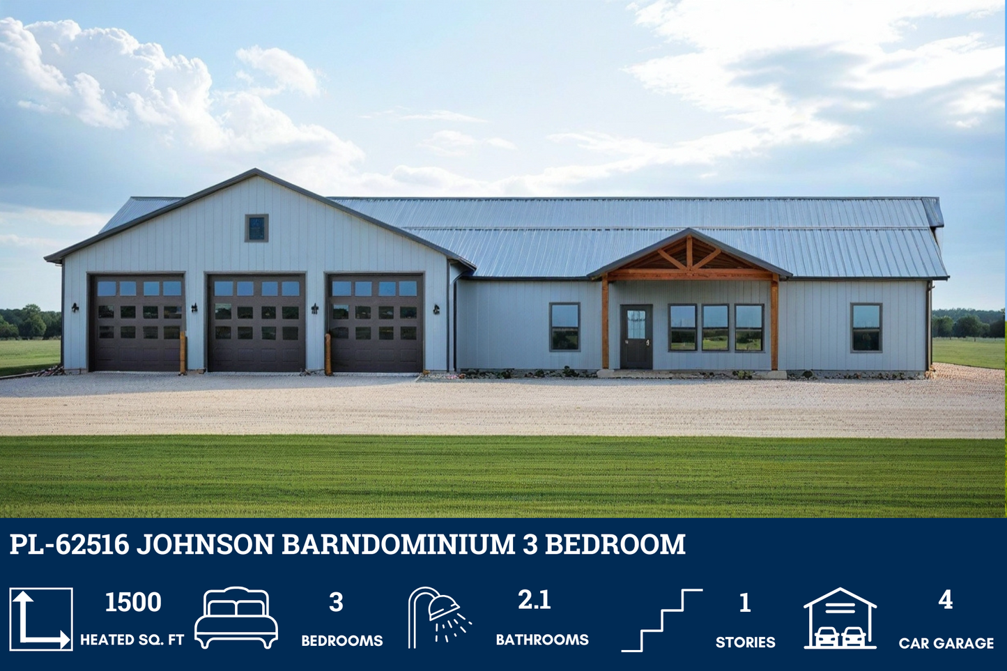PL-62516 Johnson Barndominium House Plan