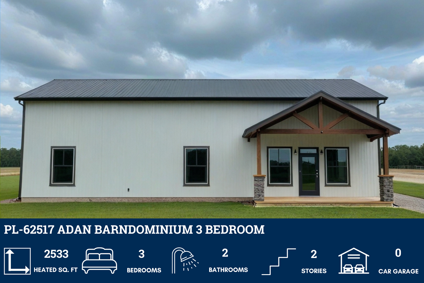 PL-62517 Adan Barndominium House Plan