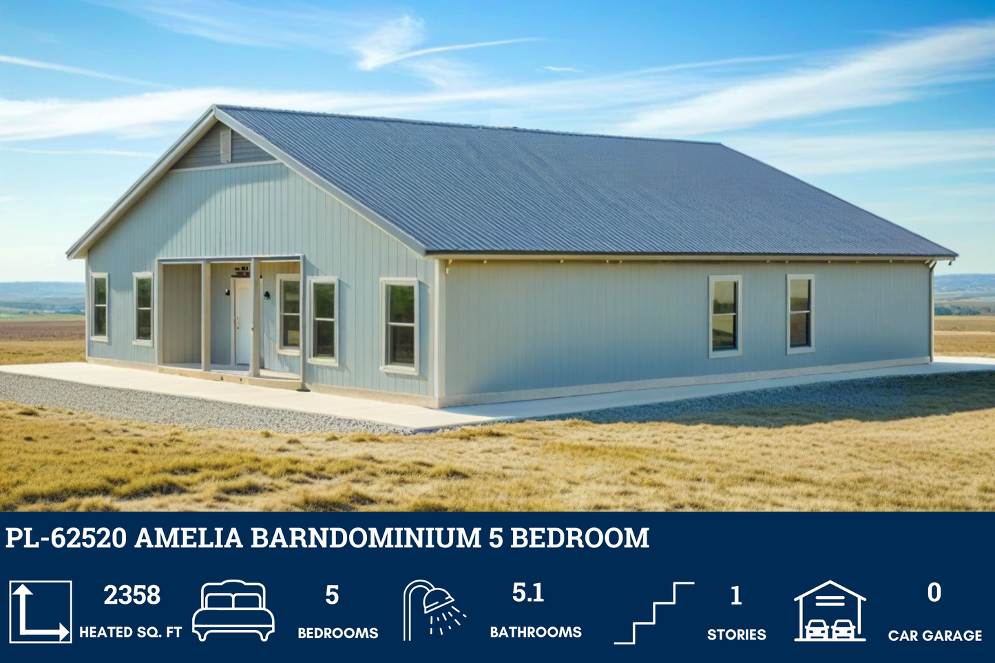 PL-62520 Amelia Barndominium House Plan