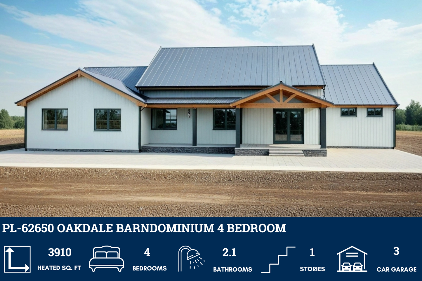 PL-62650 Oakdale Barndominium House Plan