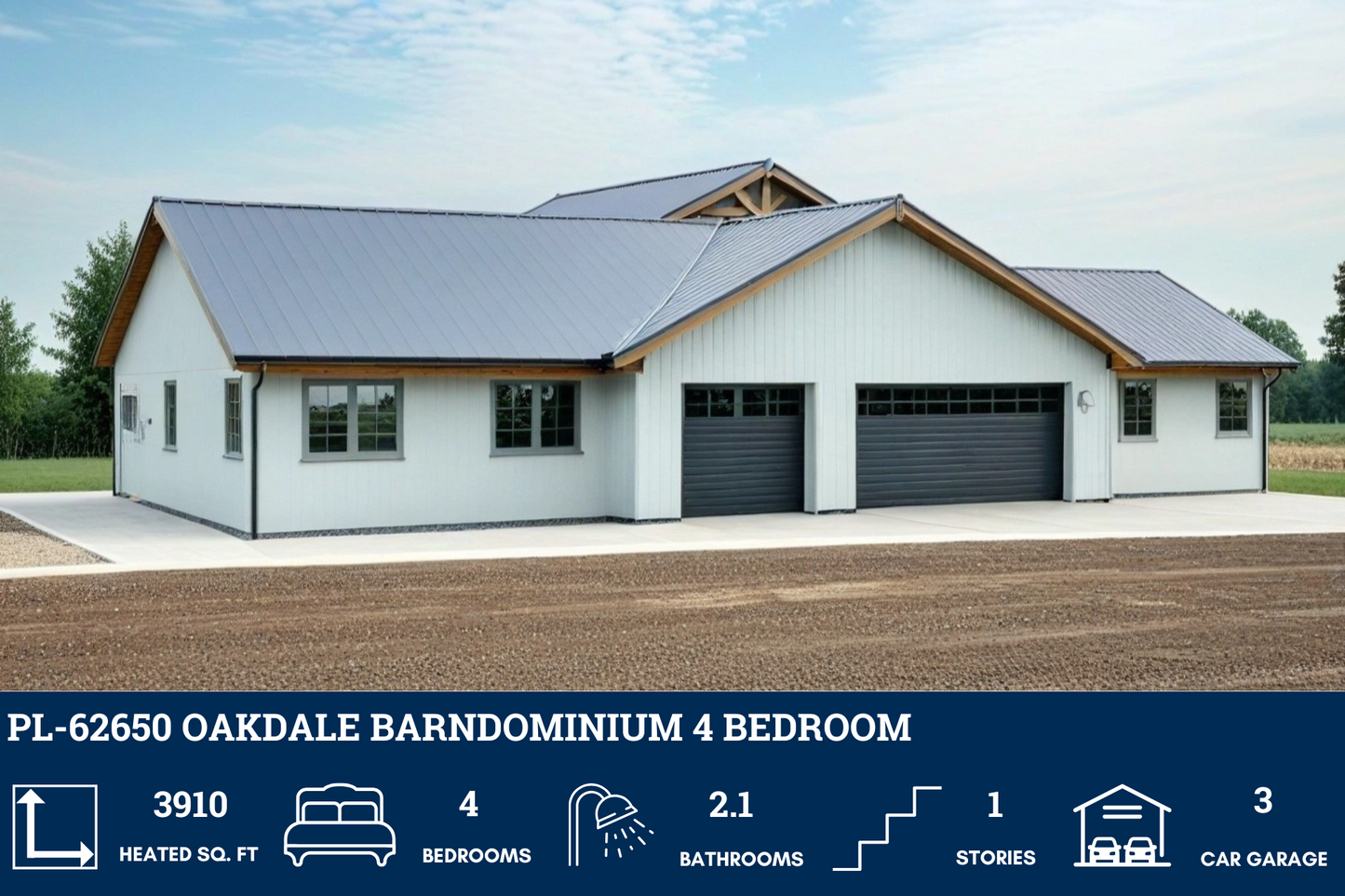 PL-62650 Oakdale Barndominium House Plan