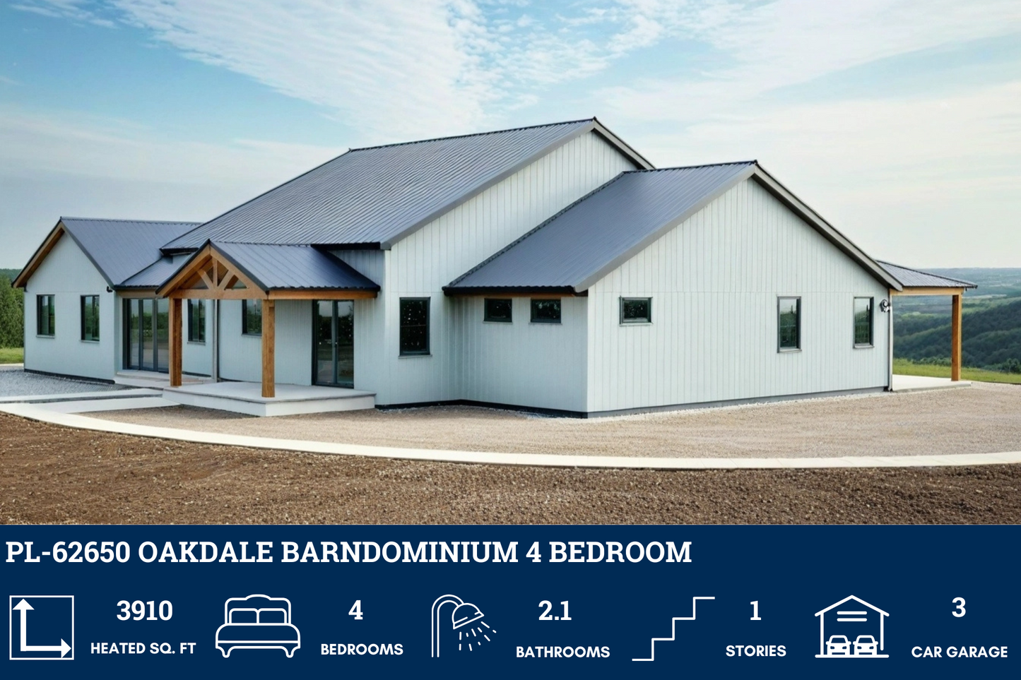 PL-62650 Oakdale Barndominium House Plan