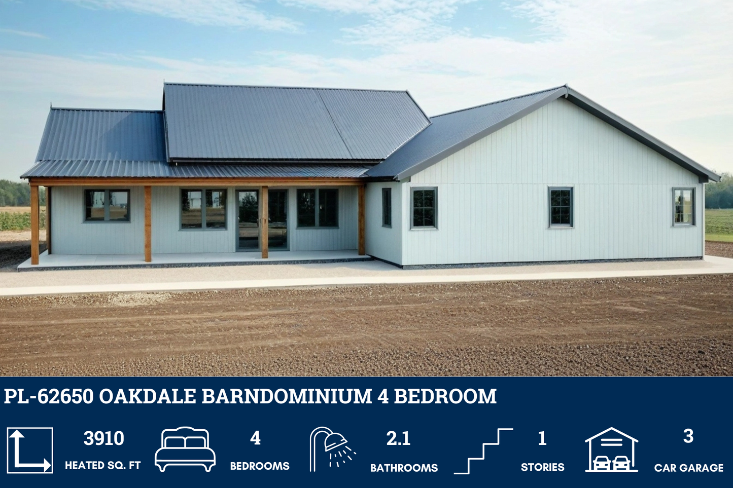 PL-62650 Oakdale Barndominium House Plan