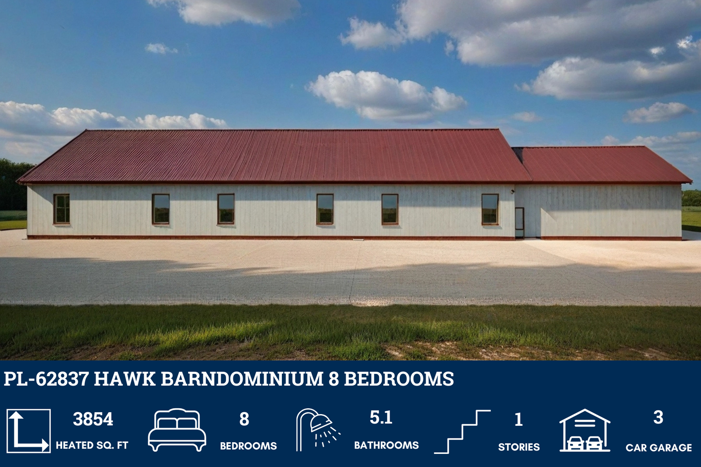 PL-62837 Hawk Barndominium House Plan