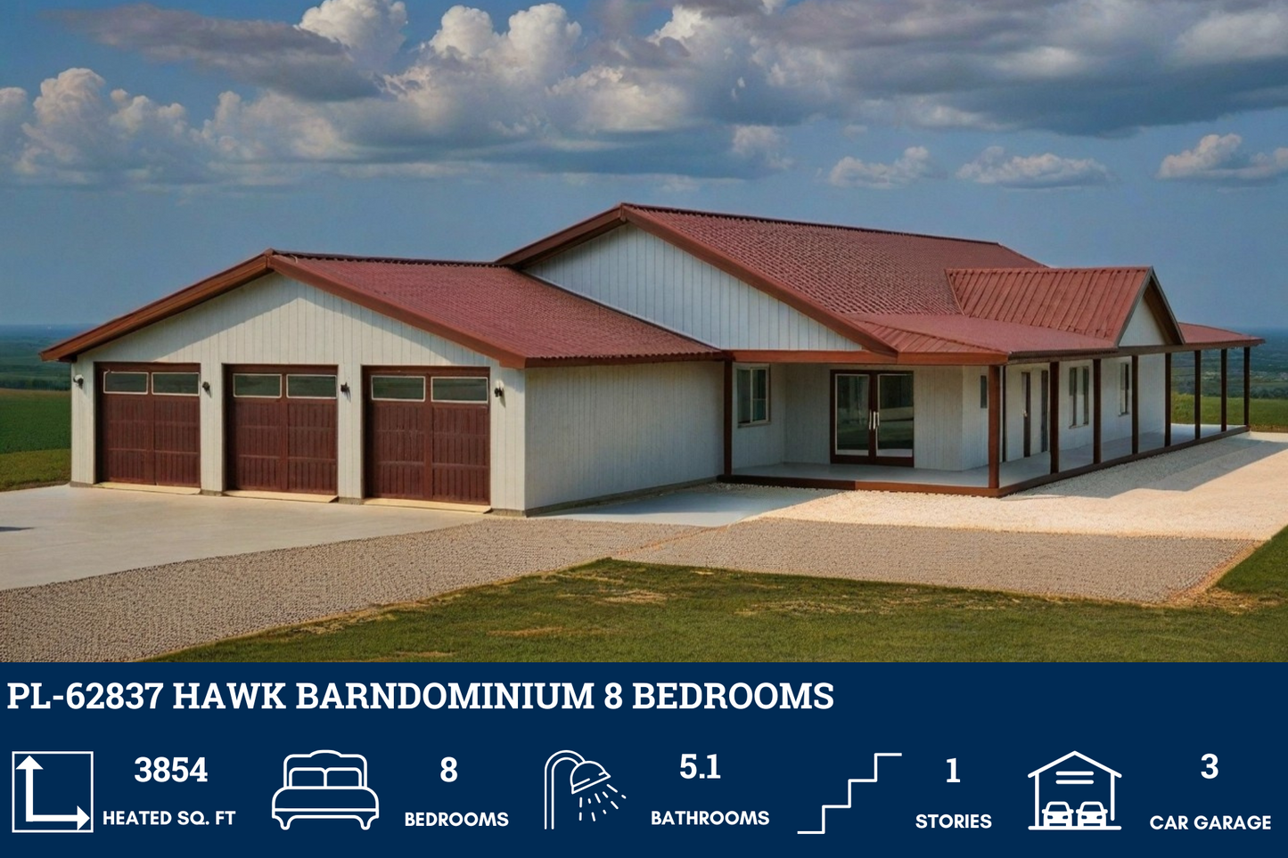 PL-62837 Hawk Barndominium House Plan