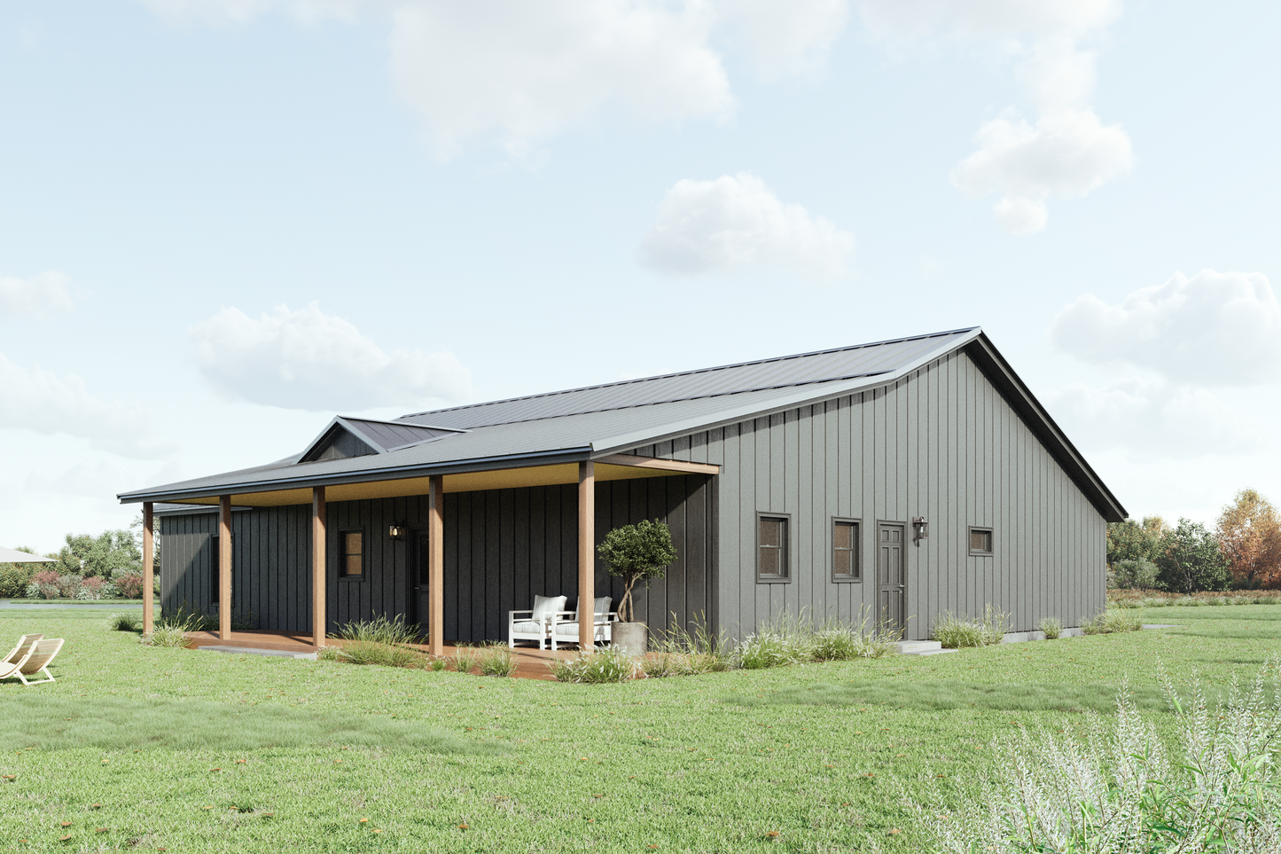 PL-62842 Long Barndominium House Plan
