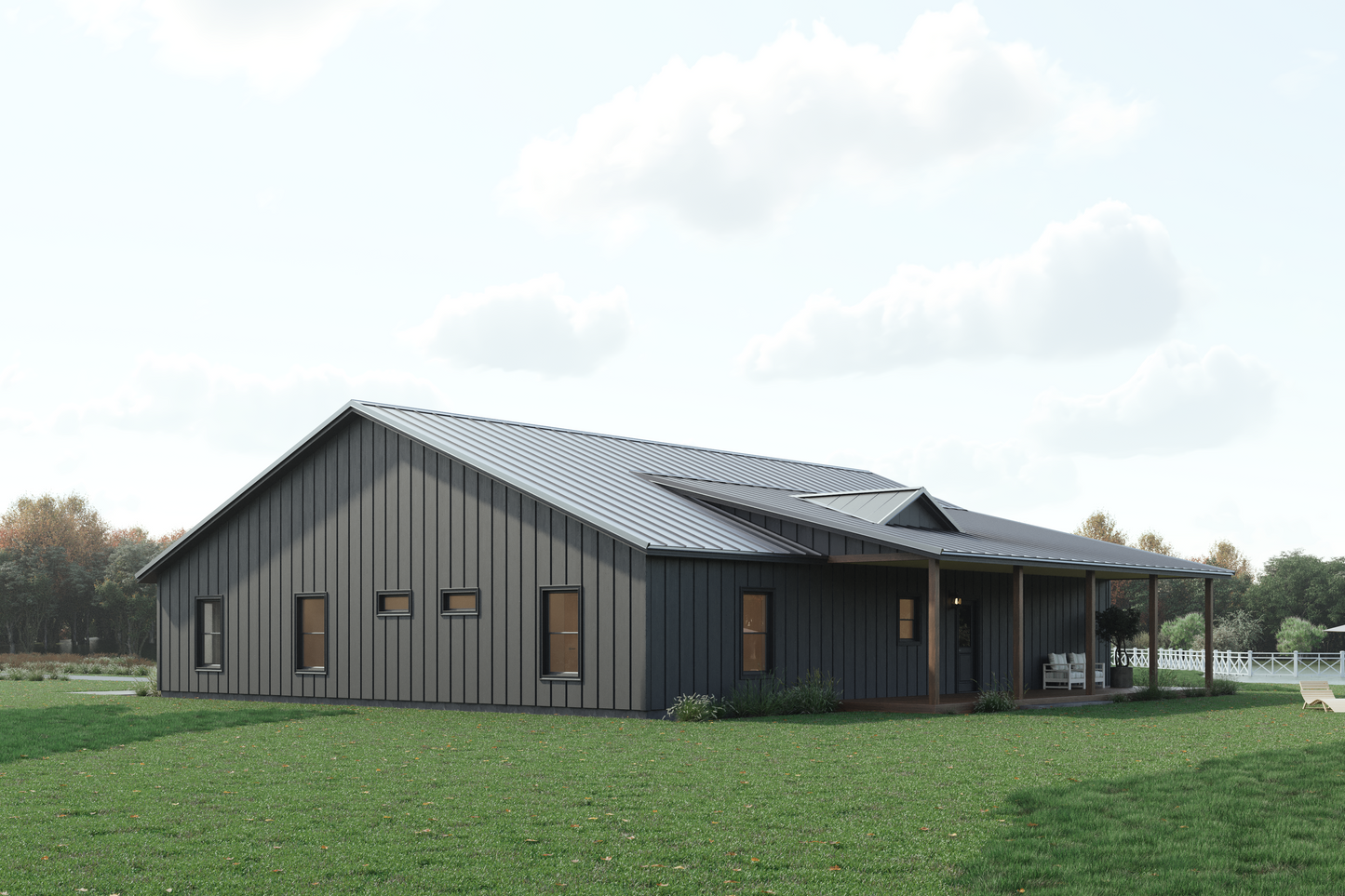 PL-62842 Long Barndominium House Plan