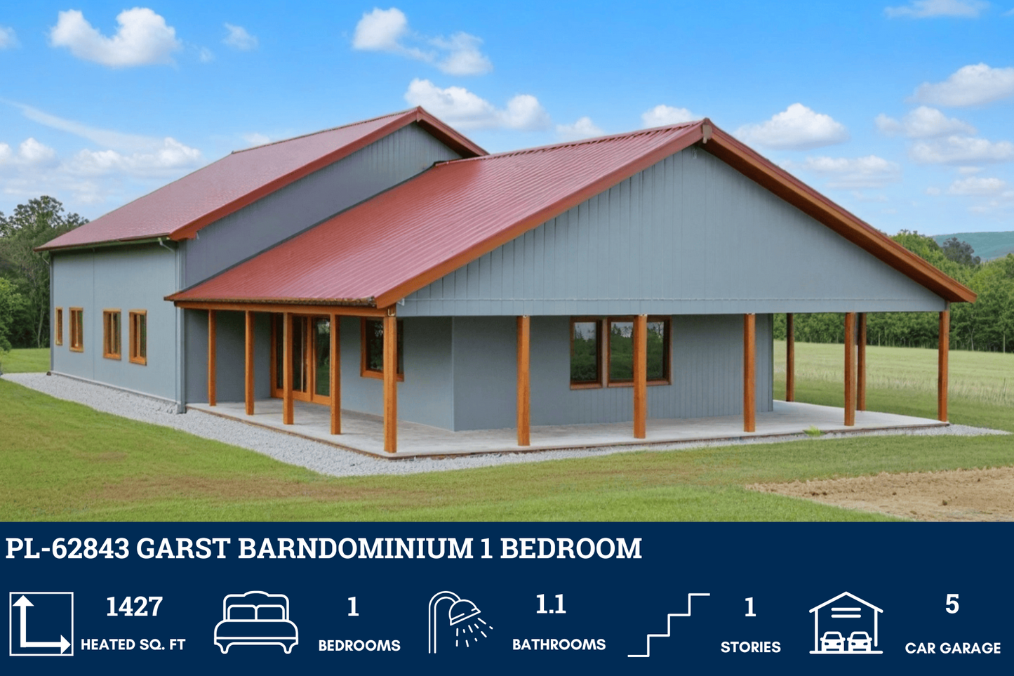 PL-62843 Garst Barndominium House Plan