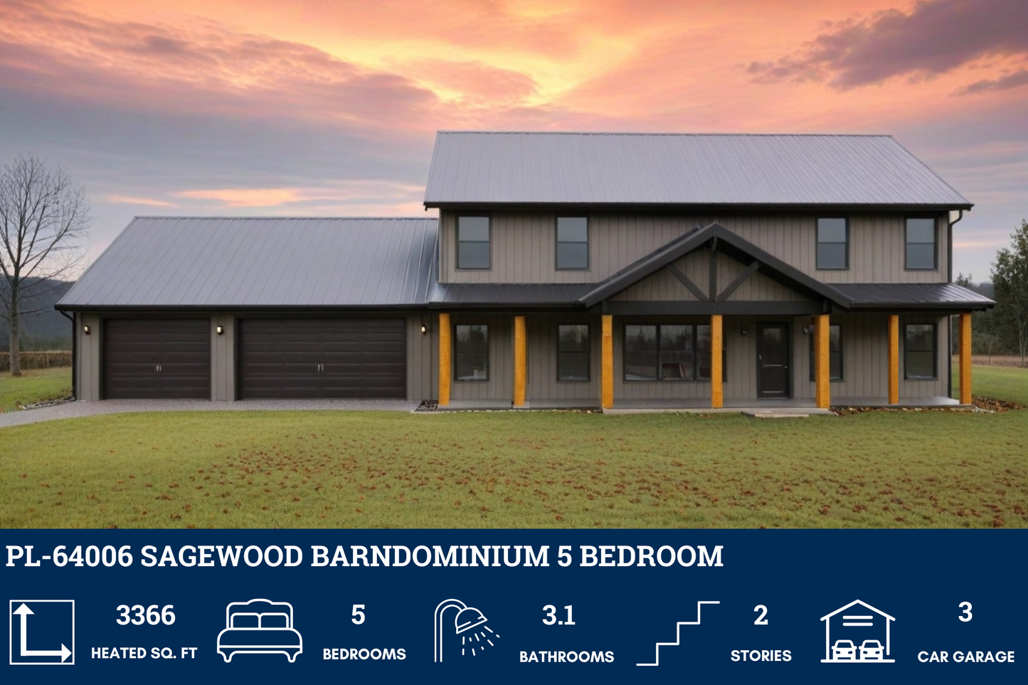 PL-64006 Sagewood Barndominium House Plan