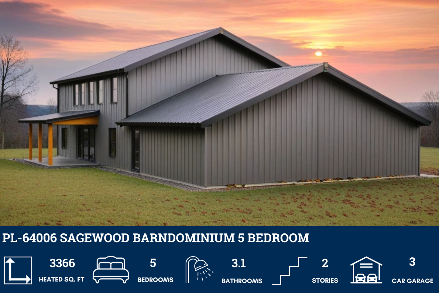PL-64006 Sagewood Barndominium House Plan