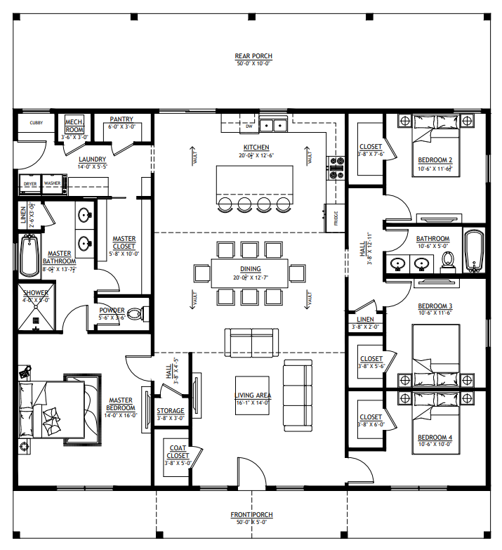 PL-64013-C Centerfield Barndominium House Plan