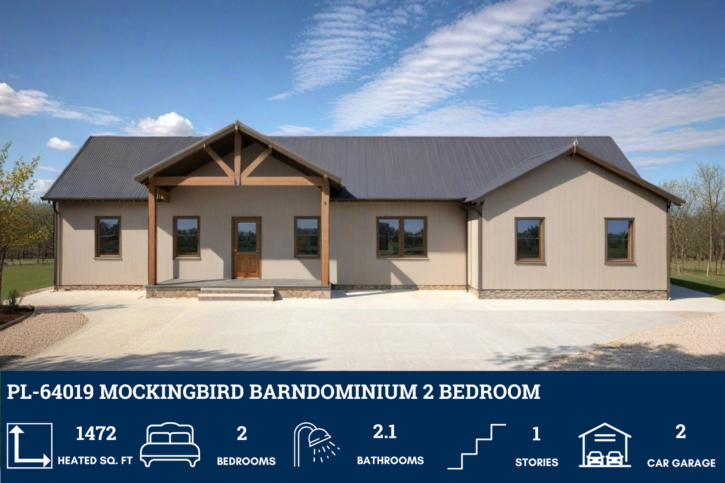 PL-64019 Mockingbird Barndominium House Plan