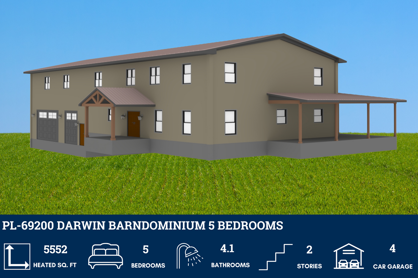 PL-69200 Darwin Barndominium House Plan