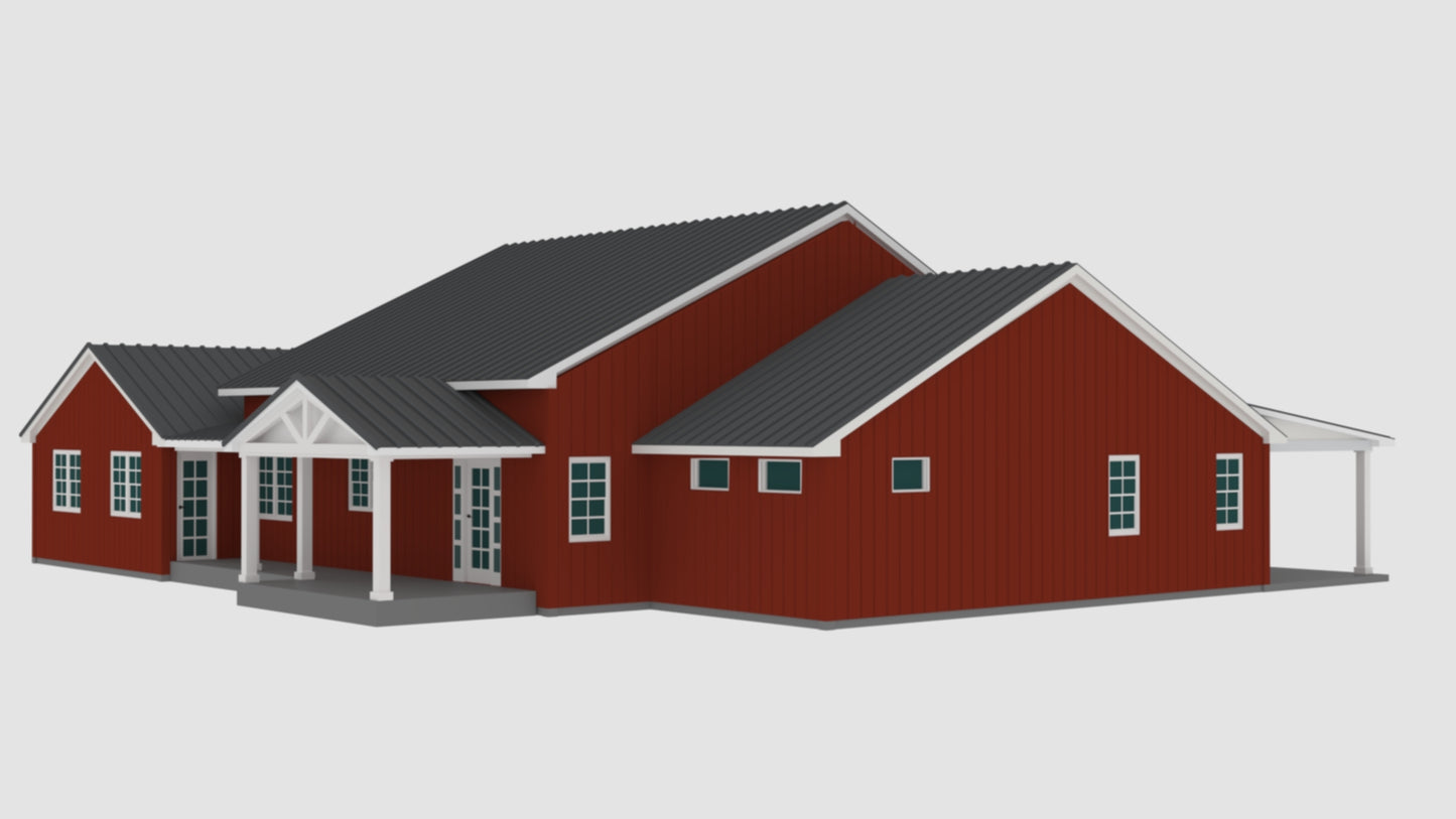 PL-62650 Oakdale Barndominium House Plan