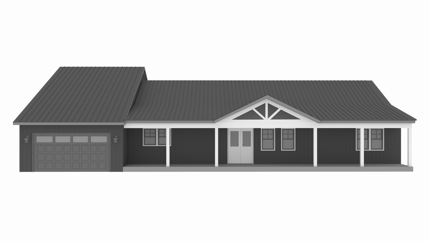 PL-61313 Pinewood Barndominium House Plan