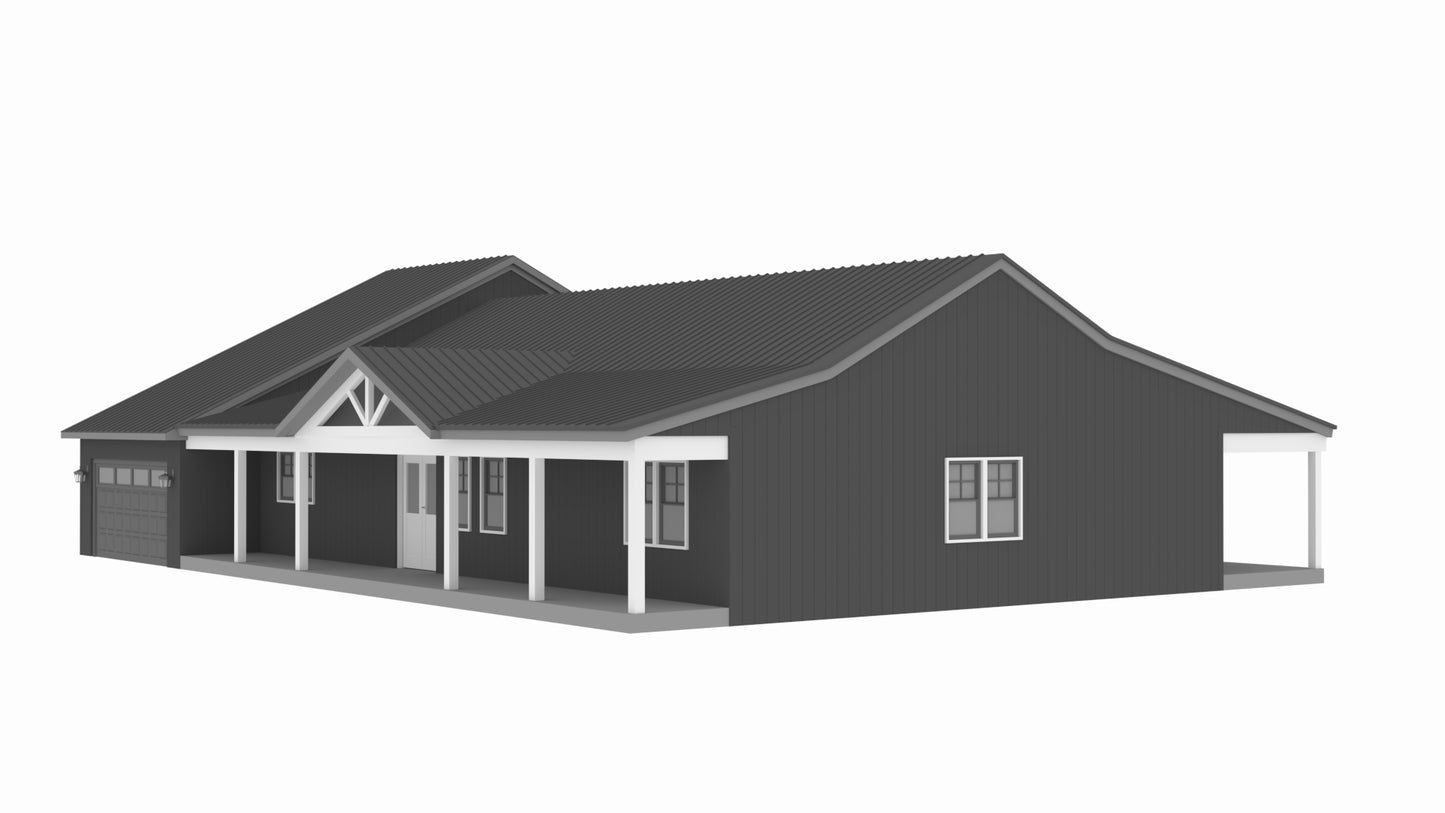 PL-61313 Pinewood Barndominium House Plan