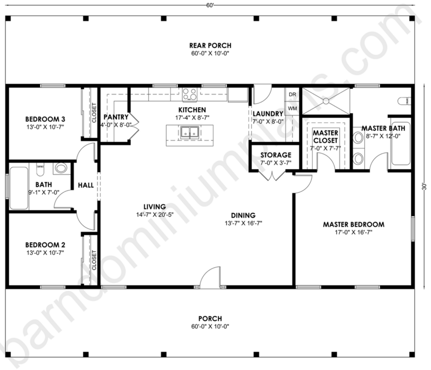 BCO-40170 Barndominium House Plan