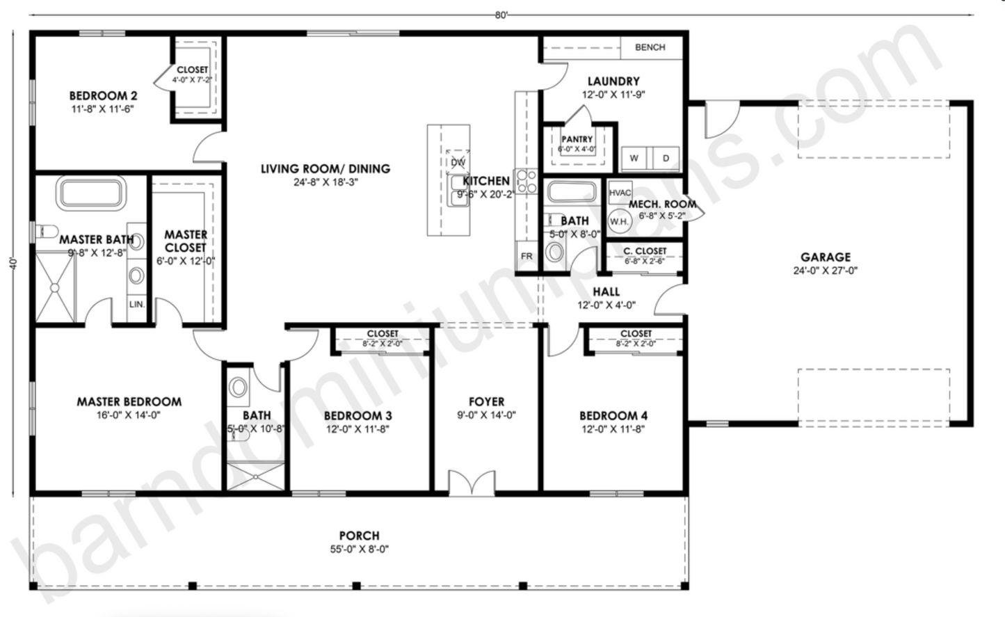 BCO-40210 Barndominium House Plan