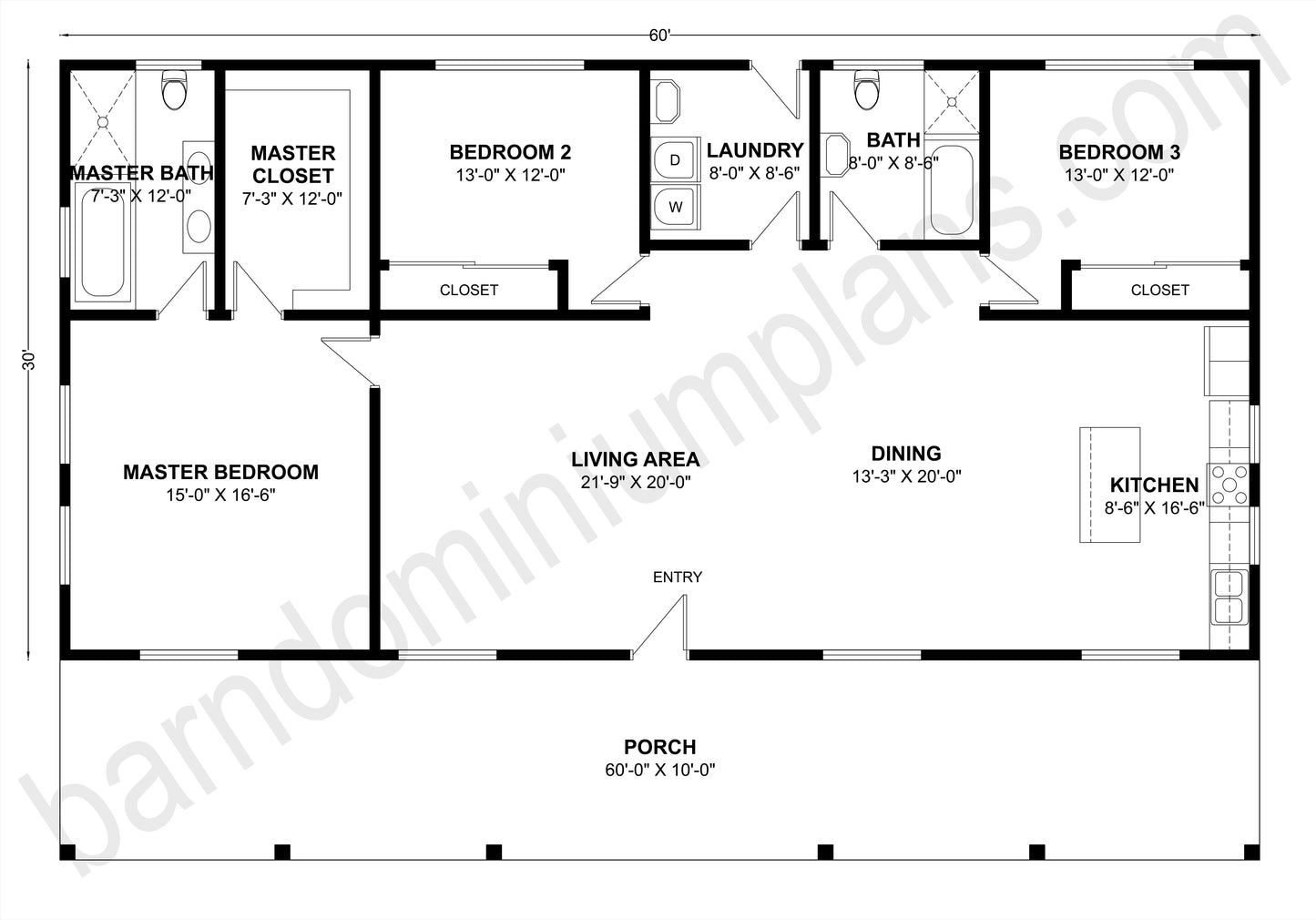 BCO-40115 Barndominium House Plan