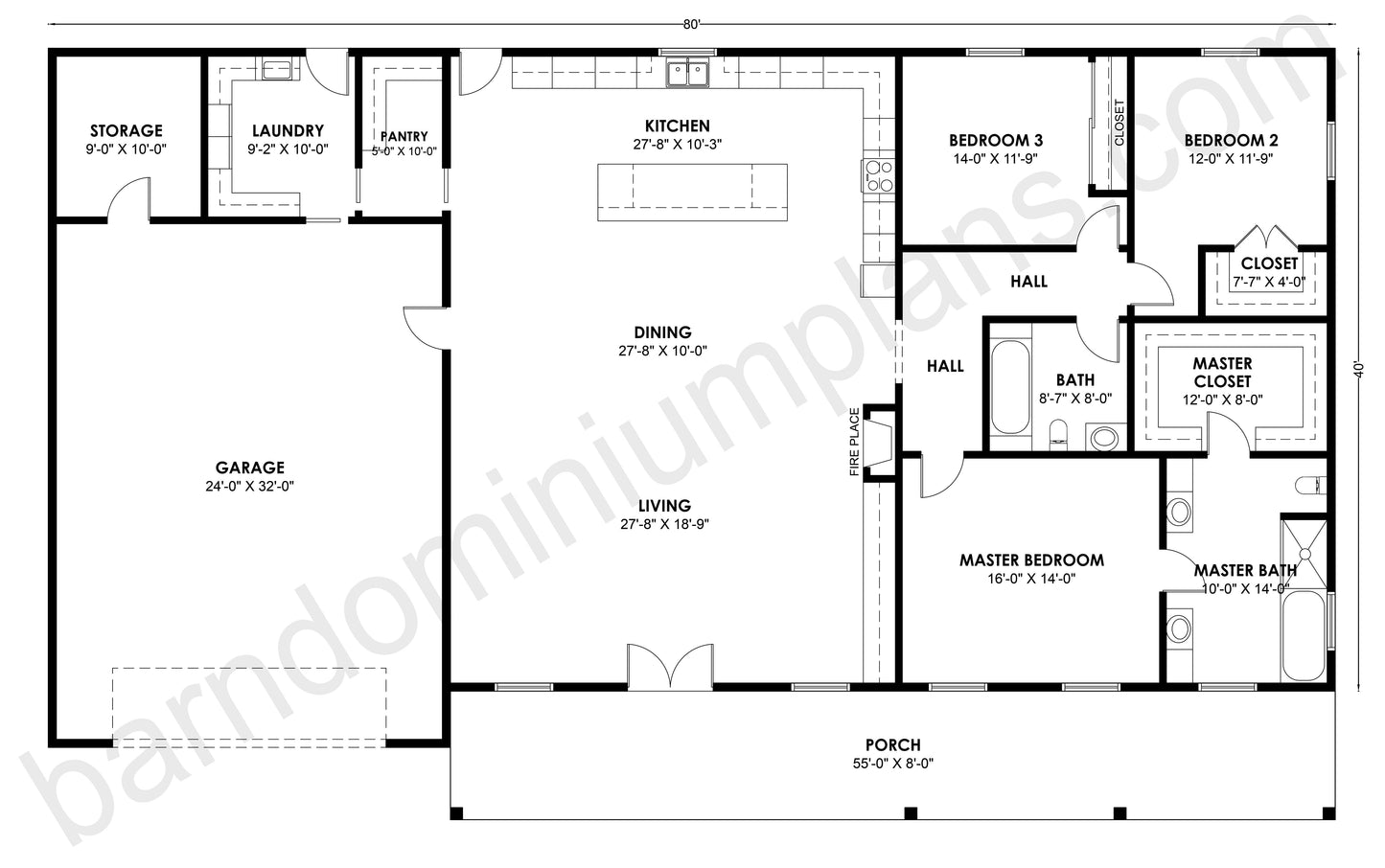 BCO-40188 Barndominium House Plan