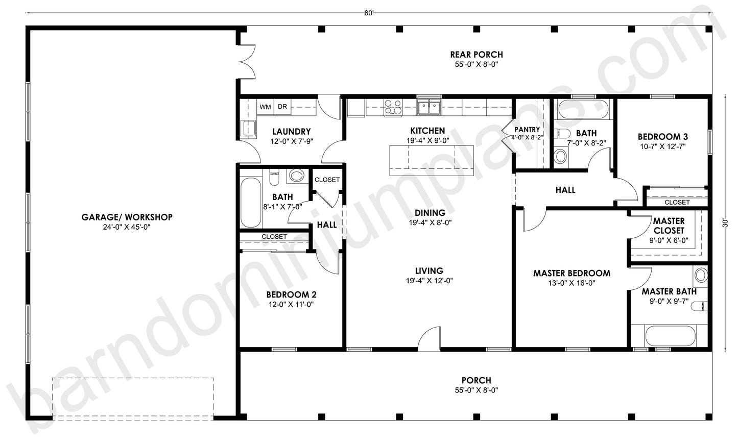 BCO-40193 Barndominium House Plan