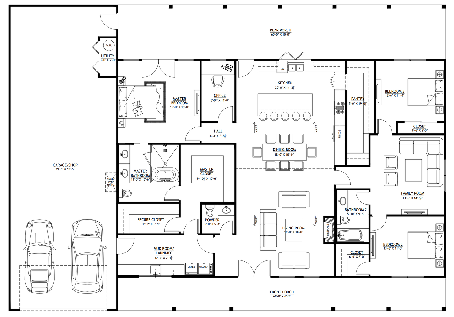 PL-61313 Pinewood Barndominium House Plan