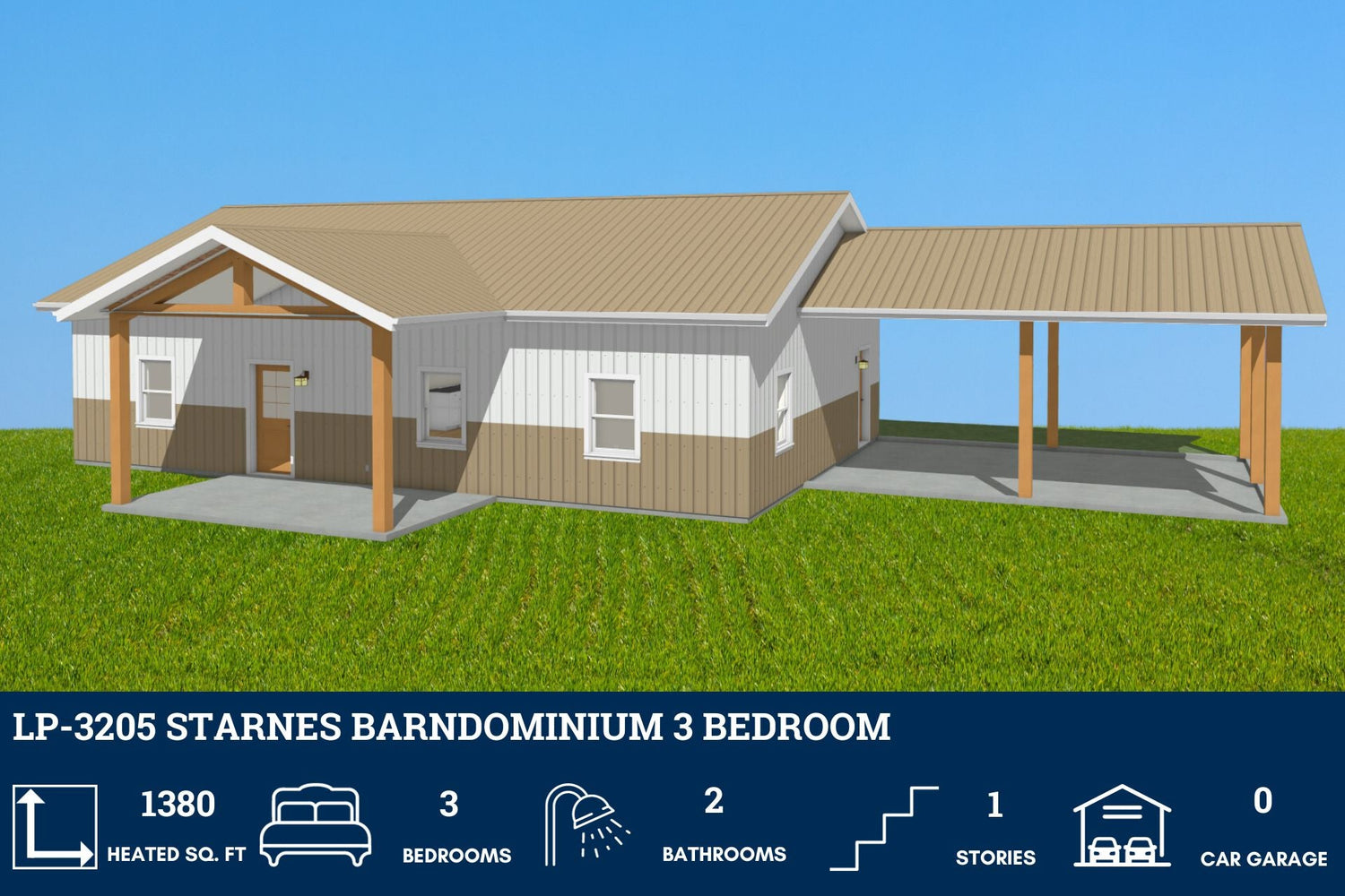 3 Bedroom 2 Bathroom Barndominium House Plans