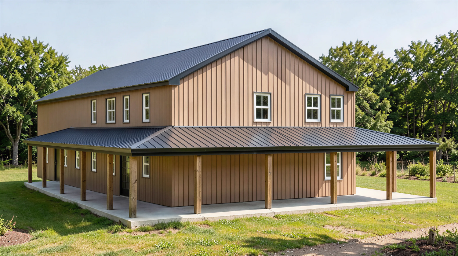 Barndominium House Plans with Wraparound Porch