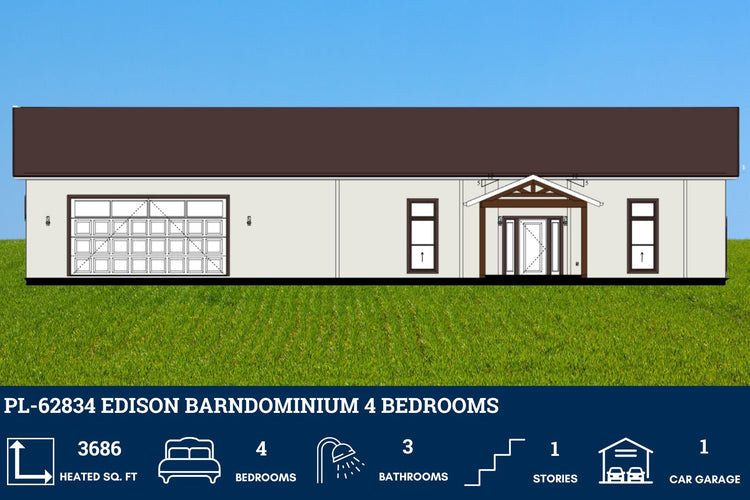 4 Bedroom 3 Bathroom Barndominium House Plans