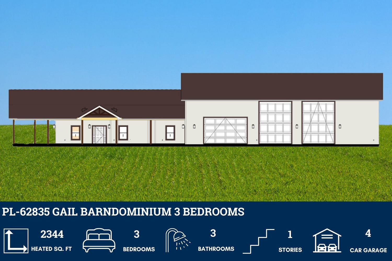 3 Bedroom 3 Bathroom Barndominium House Plans