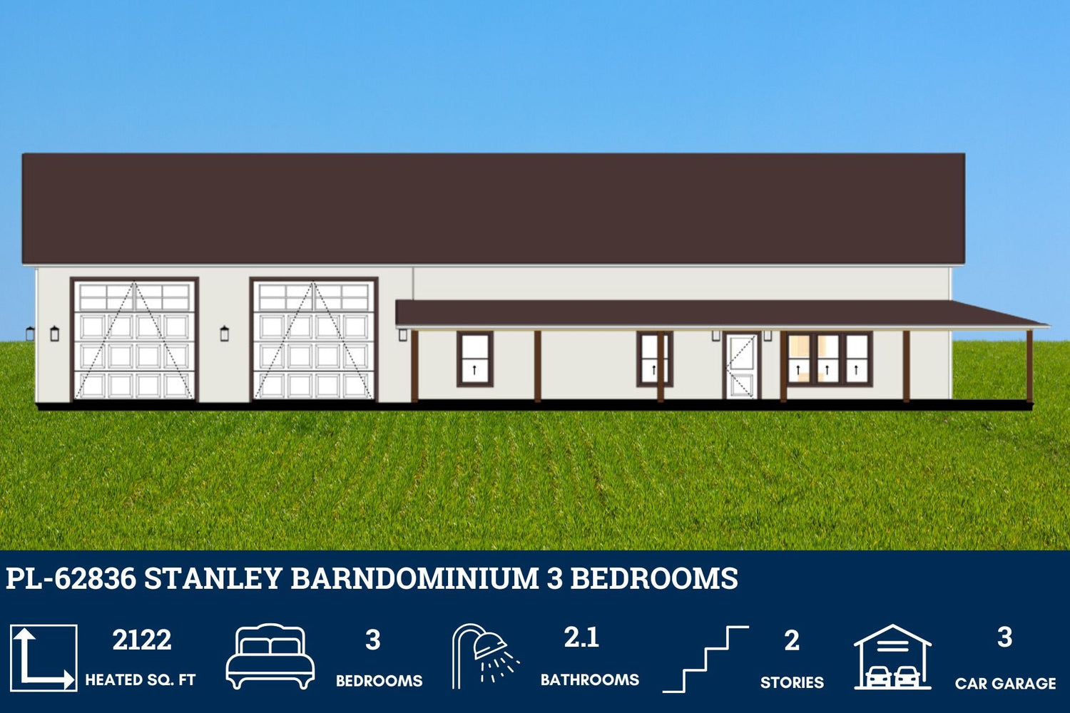 3 Bedroom 2 1/2 Bathroom Barndominium House Plans